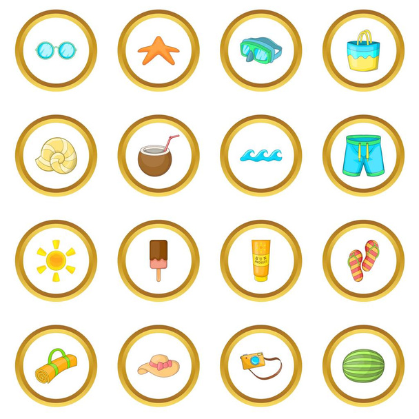 Summer items icons circle - Вектор,изображение