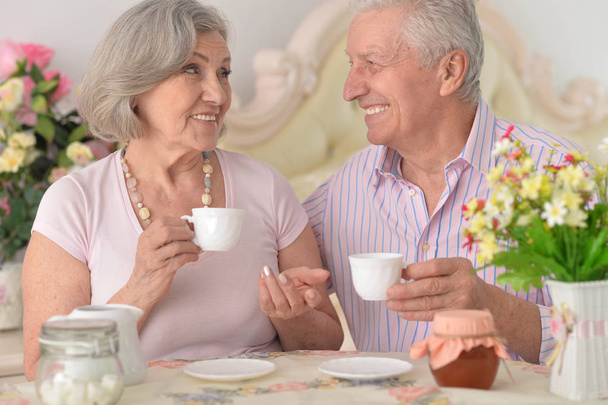 senior couple drinking tea - 写真・画像
