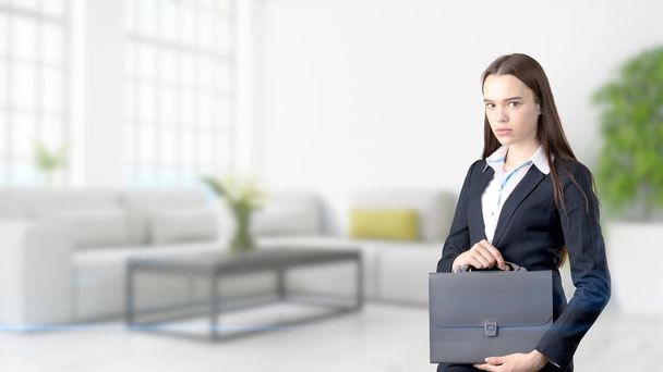 Young Business woman over interior background - Foto, Bild