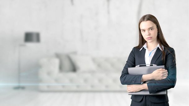 Young Business woman over interior background - Foto, Bild
