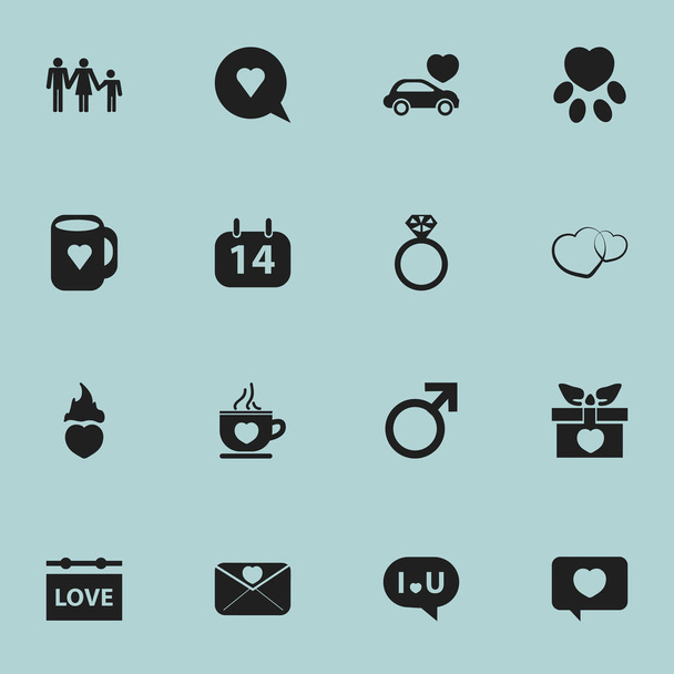 Készlet 16 szerkeszthető szív ikonok. Magában foglalja a szimbólumok, mint például a naptár, vallomás, autó, és több. Lehet használni a Web, mobil, Ui és Infographic Design. - Vektor, kép