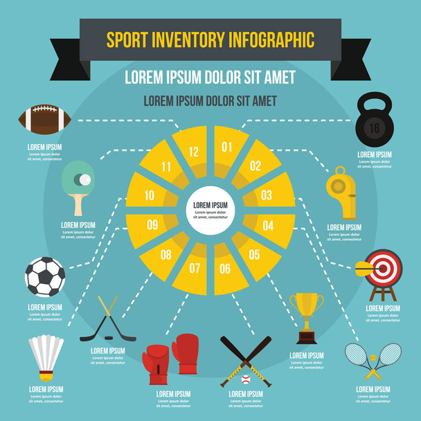 Sport inventory infographic concept, flat style - Vector, Image