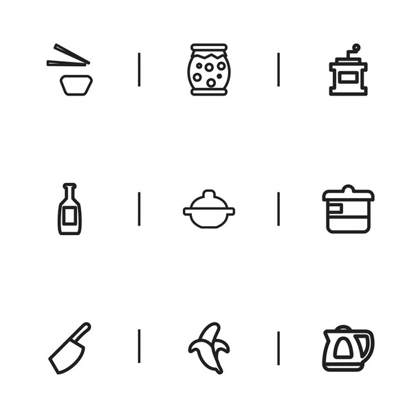Set Of 9 Editable Meal Icons. Includes Symbols Such As Sashimi, Coffee Mill, Soup Pot And More. Can Be Used For Web, Mobile, UI And Infographic Design. - Vector, Image