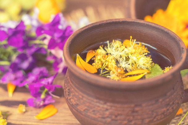 Ceramic cups of healthy herbal tea - Photo, Image