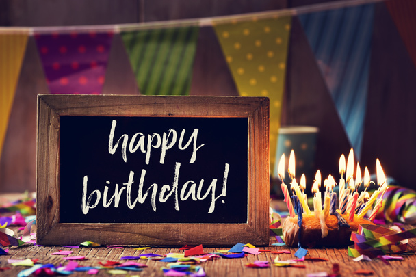 text happy birthday in a chalkboard - Photo, Image