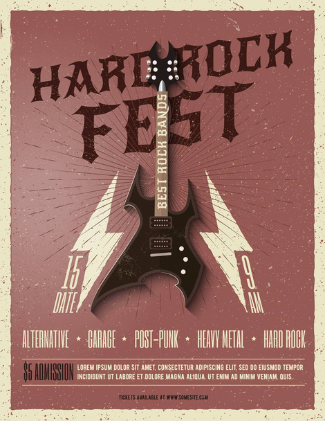 Hard rockové hudební Festival leták plakát. Vintage stylem vektorové ilustrace. - Vektor, obrázek