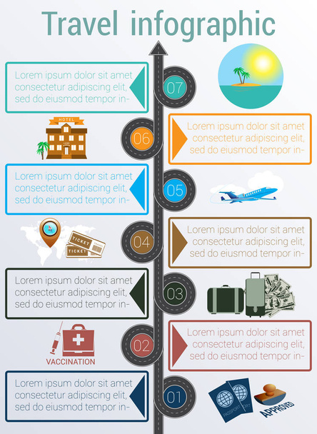 Travel infographic. Template 7 positions. Vector illustration. - Διάνυσμα, εικόνα