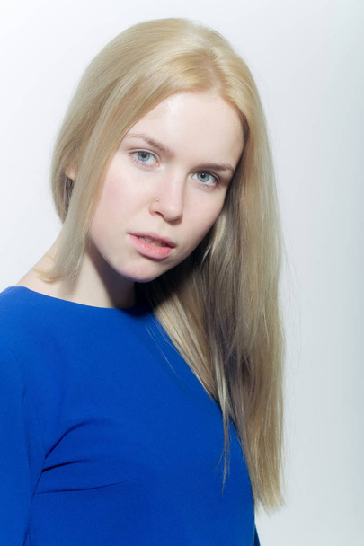 Girl with no makeup on face and blond long hair - Fotografie, Obrázek
