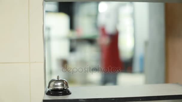 Cook Man Pressing A Bell Indoor - Imágenes, Vídeo
