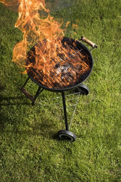 Barbecue grill with fire on nature - Photo, Image
