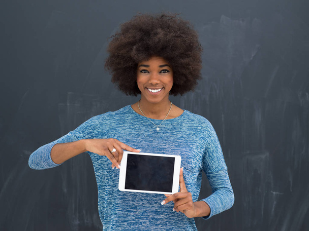 Happy African American Woman Using Digital Tablet - Photo, image