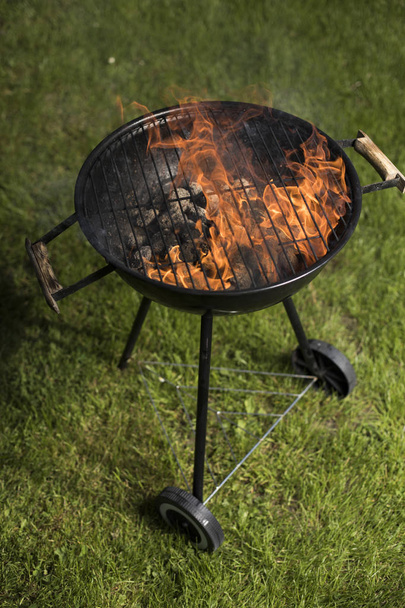 Barbecue grill with fire on nature - Foto, afbeelding