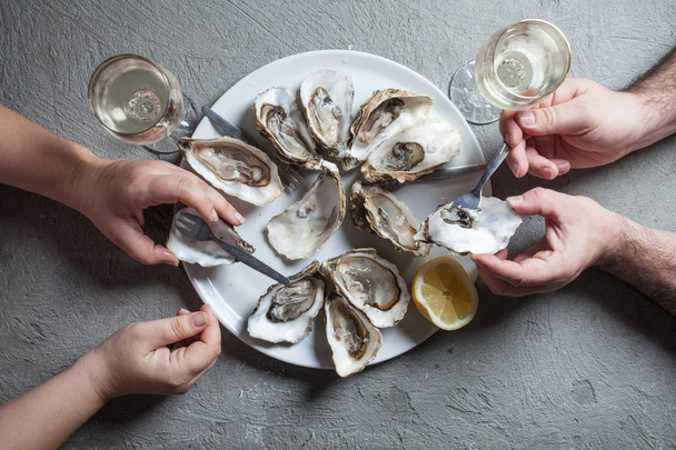 Exotic dish - oysters with wine - Photo, Image