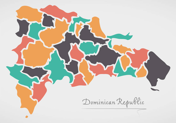 Χάρτης Δομινικανής Δημοκρατίας με κράτη και σύγχρονα στρογγυλά σχήματα - Διάνυσμα, εικόνα