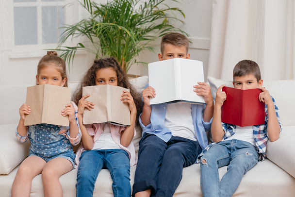 children with books at home - Foto, Imagem