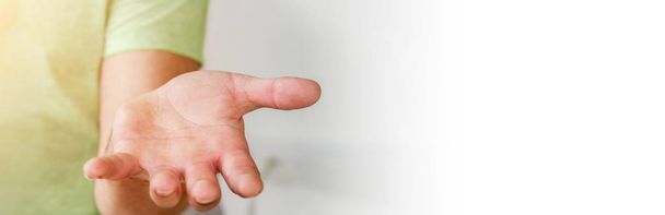 Panorama view of empty businessman hand - Foto, afbeelding