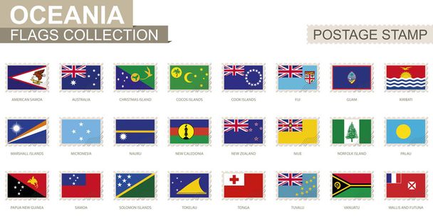 Postabélyeg, Ausztrália és Óceánia zászlókkal. 62 óceániai lobogó szerinti készlet.  - Vektor, kép