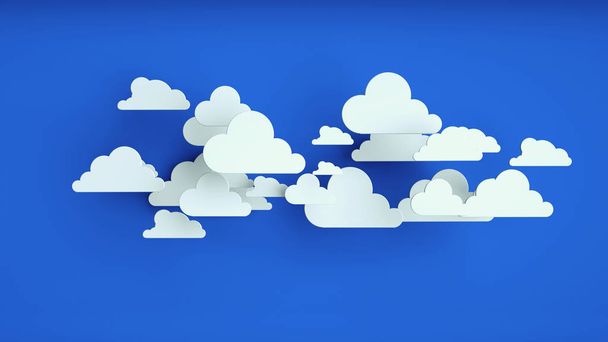 White paper clouds over blue background - Foto, Imagem