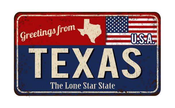 Texas vintage paslı metal selamlar imzalamak - Vektör, Görsel