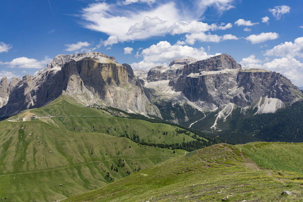 Beautiful summer mountain landscape. Sella group. Dolomites. Ita - Photo, Image