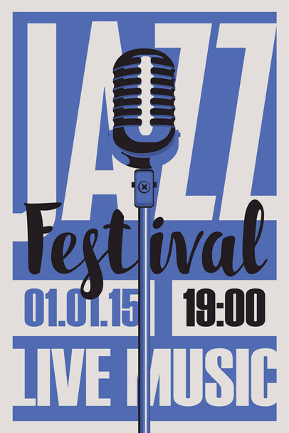 плакат для джазового фестивалю жива музика з мікрофоном
 - Вектор, зображення