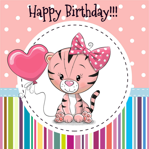 Greeting card Cute cartoon tiger - Vektör, Görsel