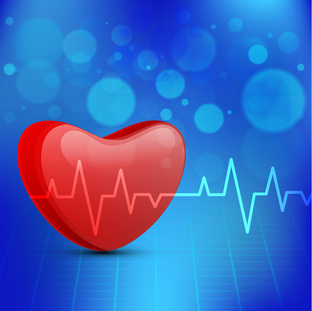 3D red heart with electrocardiogram, Medical background. - Vettoriali, immagini