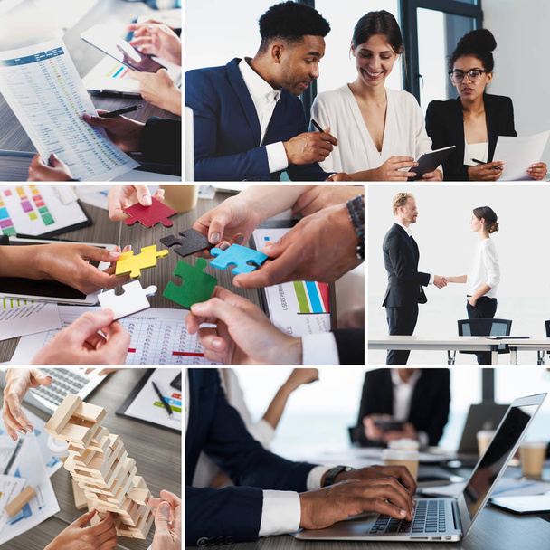 Business life collage. Concept of teamwork, partnership and startup - Foto, Imagem