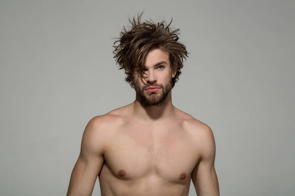 hair and beard of man in white underwear - Photo, Image