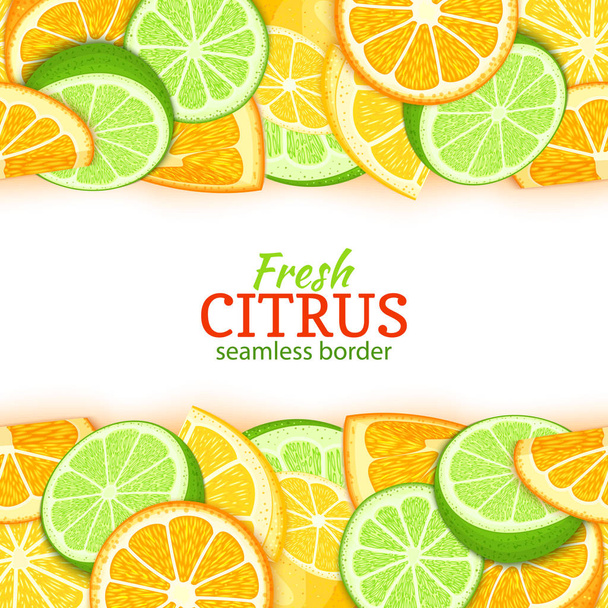 Oranžový citron vápno ovoce horizontální bezešvé hranice. Vektorové ilustrace karet horní a spodní plátek čerstvé tropické ovoce pro design čaj, zmrzlina, přírodní kosmetika, zdravotnické výrobky, detox dieta - Vektor, obrázek