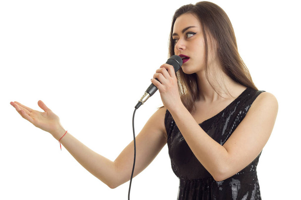lovely young woman sings a karaoke - Foto, imagen