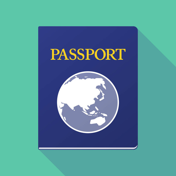 Long shadow passport with  an Asia Pacific world globe map - Vector, Image