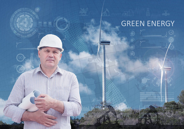 Mühendis ve bir windfarm - Fotoğraf, Görsel