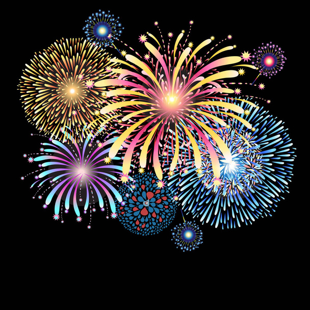 Színes tűzijáték élénk vektoros illusztráció  - Vektor, kép