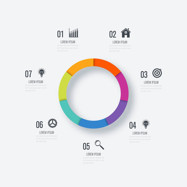 Infographics template 7 options with circle - Vector, Imagen