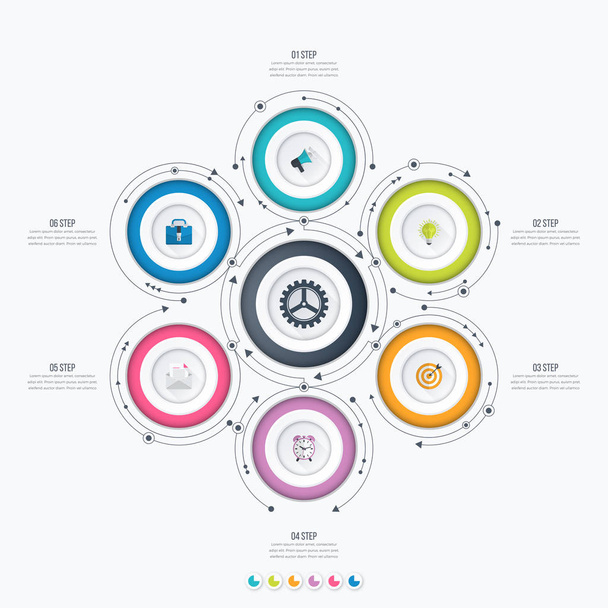 Infographics template 6 options with circle - Vettoriali, immagini