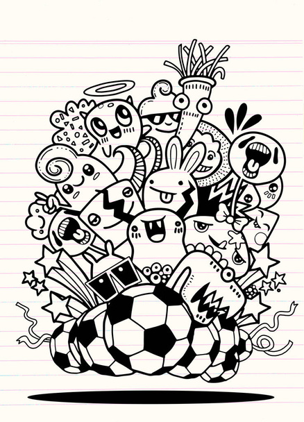 Csípő kézzel rajzolt őrült doodle Monster csoport, Vector-Illustratio - Vektor, kép