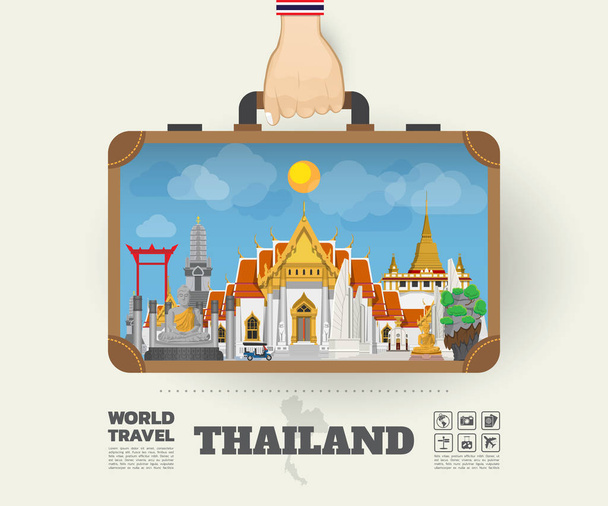 Hand trägt thailändisches Wahrzeichen globales Reise- und Reiseinfogr - Vektor, Bild