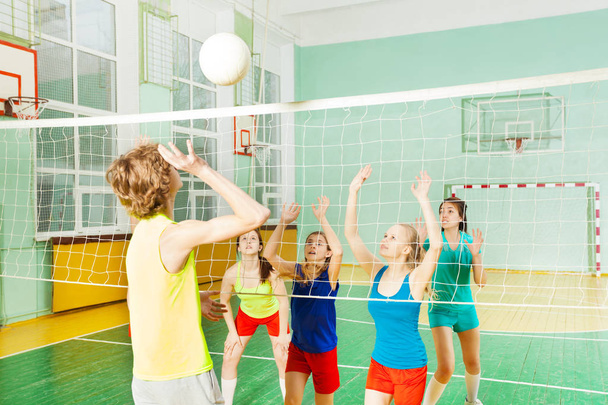 girls with boy during volleyball match  - Fotó, kép