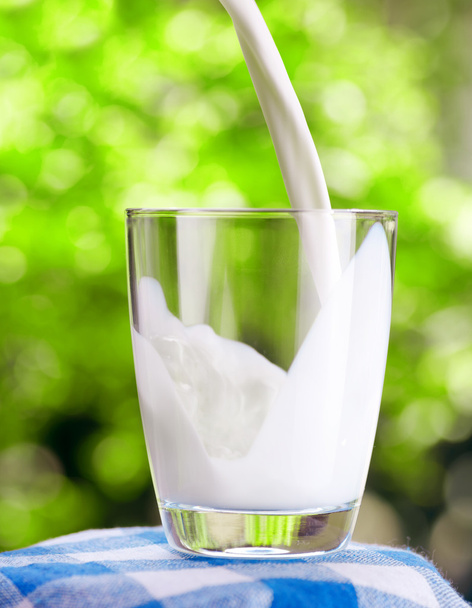 Glass of milk on nature background - Foto, afbeelding