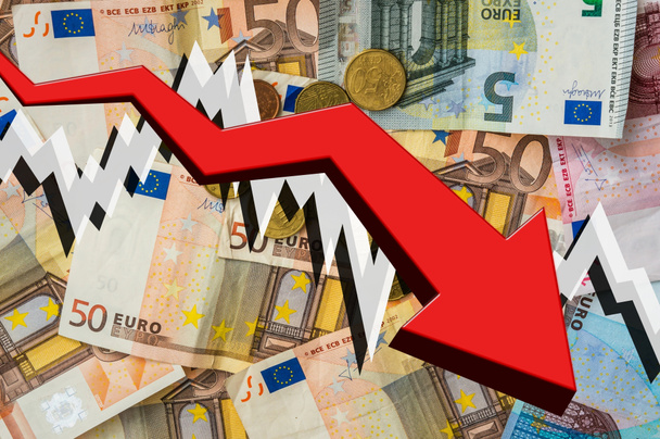 Dropping pijl met euro geld achtergrond - Foto, afbeelding