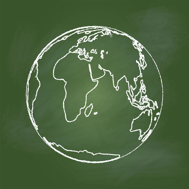 手に緑の地球を描画ボード - ベクトル図 - ベクター画像