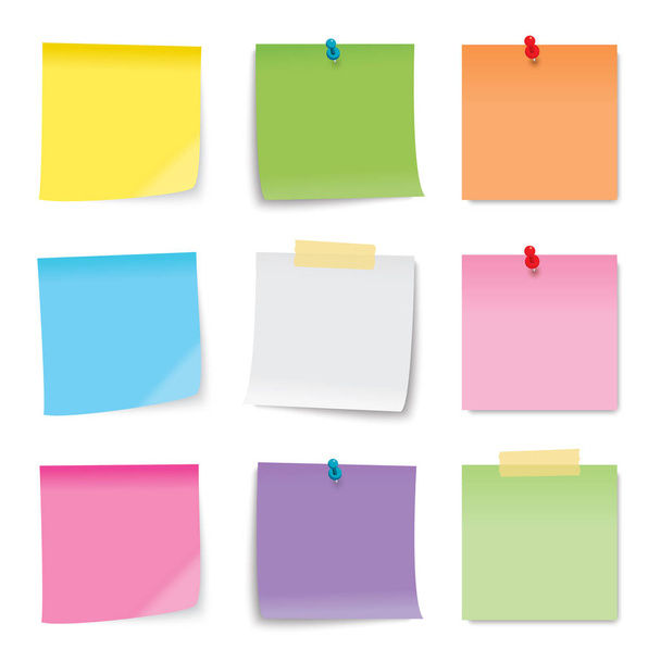Sticky note colored sheets isolated on white background - Vetor, Imagem