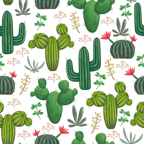 Patrón sin costuras con, cactus, suculentas y elementos florales. Ilustración botánica vectorial vintage en estilo acuarela
. - Vector, imagen