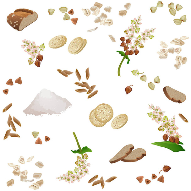 Padrão sem costura com gêneros alimentícios de trigo mourisco
 - Vetor, Imagem