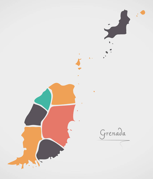 Χάρτης Γρενάδας με κράτη και σύγχρονα στρογγυλά σχήματα - Διάνυσμα, εικόνα