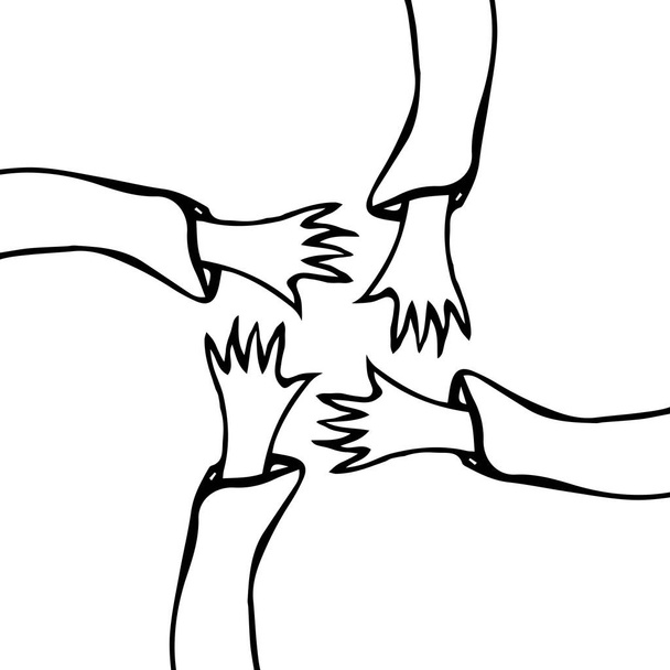 Cartoon Hands Stretch Towards Each Other. Arms Raised of Different Races United .Vector Illustraition - Vector, Image