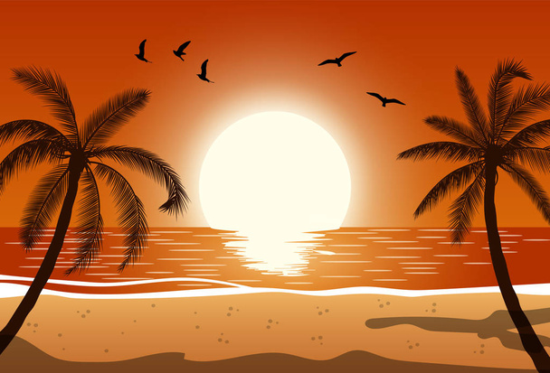 Sylwetka palmy na plaży - Wektor, obraz