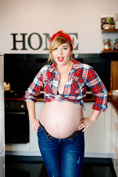 Belo pin up estilizado jovem mulher grávida
 - Foto, Imagem