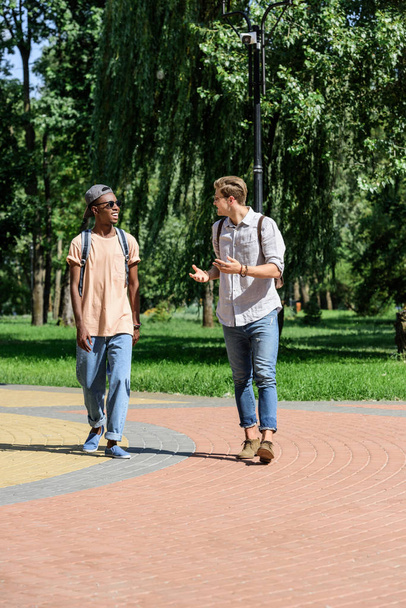 hombres multiculturales caminando en el parque
 - Foto, imagen